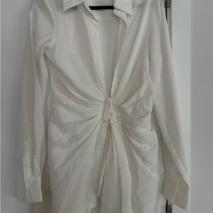 Choosy White Ruched Shirt Dress